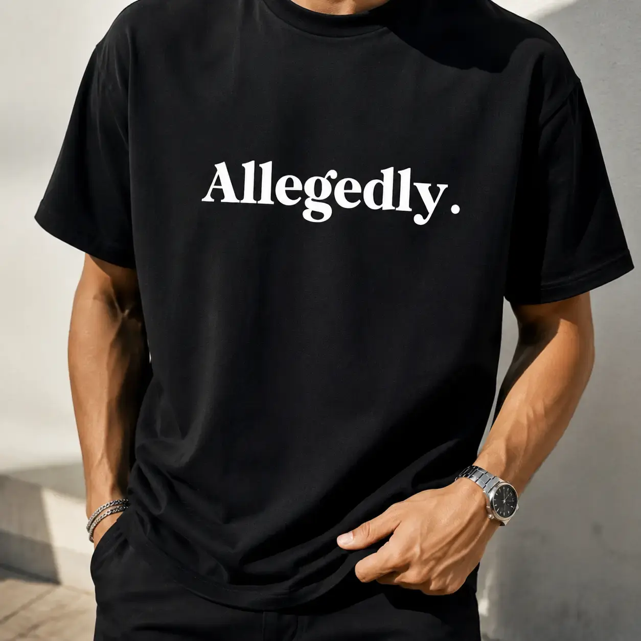 Allegedly Funny Lawyer Legal Meme T-Shirt, Minimalist Sarcastic Quote Tee, 100% Cotton Casual Top
