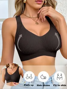 Women's Seamless Sports Bra, Comfortable Support, Anti-Sagging Full Coverage, Breathable Non-Wired, Nylon Elastane Blend, Ideal for Gym Wear, Wireless Sports Bra