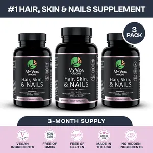 My Vida Origins Hair Skin and Nails Trio | Thicker Hair, Stronger Nails, Vibrant Skin | Supports Natural Beauty | Zinc, Biotin, Vitamin E| Vegan 120 capsules 3 Month Supply