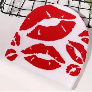 Festive Lip Print Knit Beanie