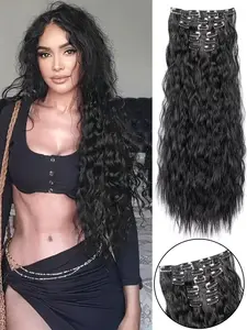 6pcs/set Long Curly Wavy Hair Pieces Synthetic Clip In Hair Extensions Elegant Natural Looking for Daily Use Hair Clips Hair Accessories Wavy Synthetic Hairpiece Curly Wave Extensions
