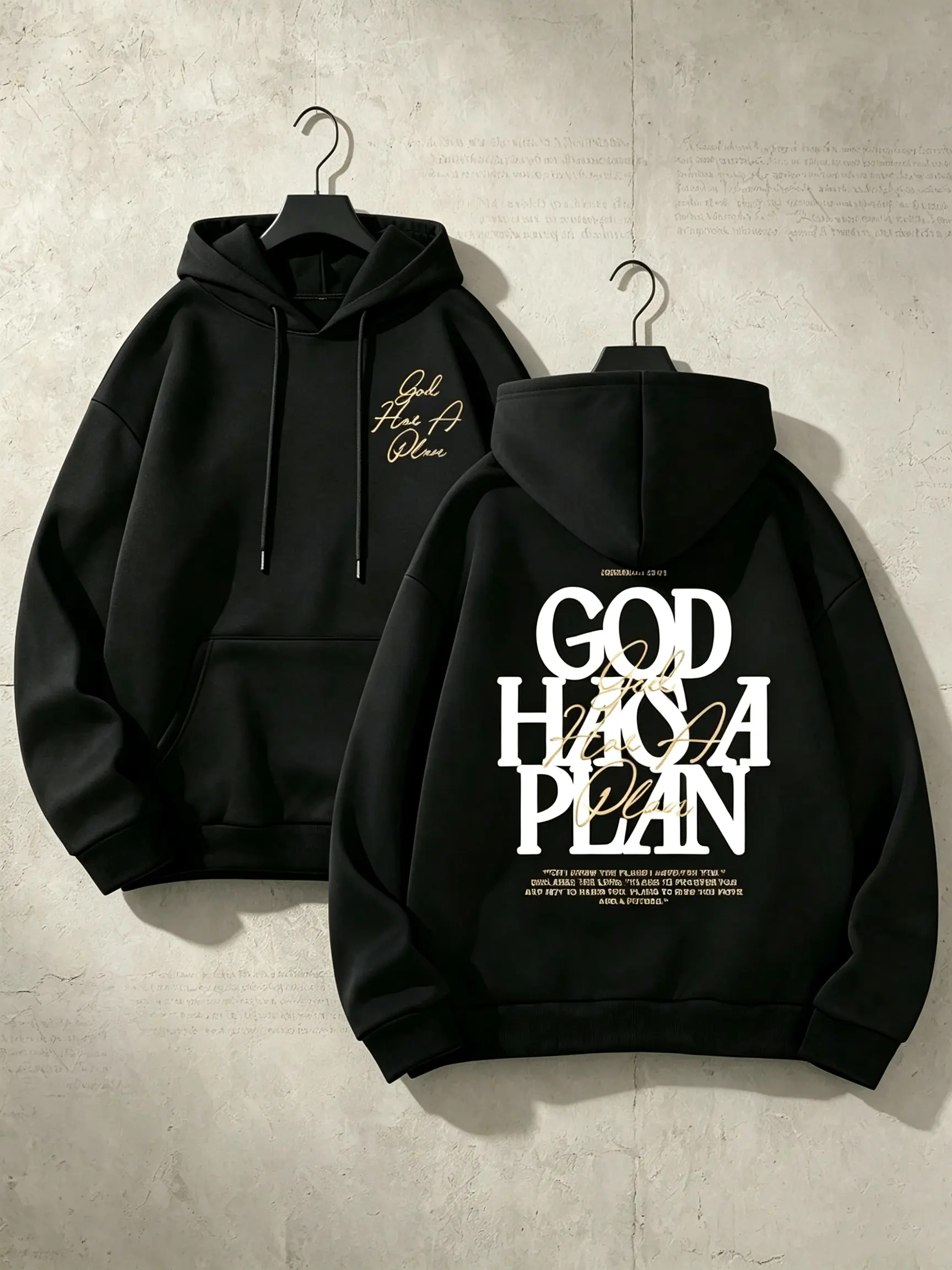 Men's Scripture Print Faith Hoodie, Minimalist Pullover Top in Fluffy Brushed Fleece Fabric, Relaxed Fit Casual Religious Menswear, Tops, Ribbed, Sweatshirts, Unisex, Overall