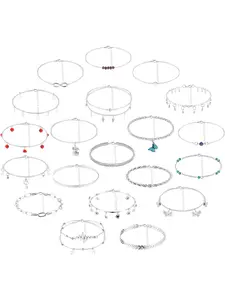Versatile 20 Pcs Silvery Fashionable Anklets Bracelets Cute Charms Evil Eyes Butterfly Ankle Bracelets for Women Men Beach Layered Chain Anklets Foot Jewelry Set