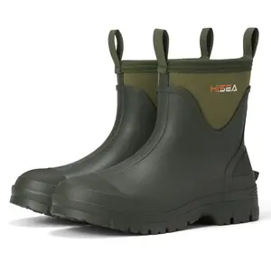 HISEA Men's Waterproof Neoprene Mud Boots - Ankle-Hight Short Garden Shoes, Rubber Rain Boots for Outdoor Work