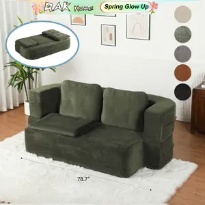 QAK 78.7" Flip-Flop Sofa Bed Converts Between Sofa and Bed Includes Plush Underblanket and Two Soft Large Pillows Ideal for Compact Living Spaces