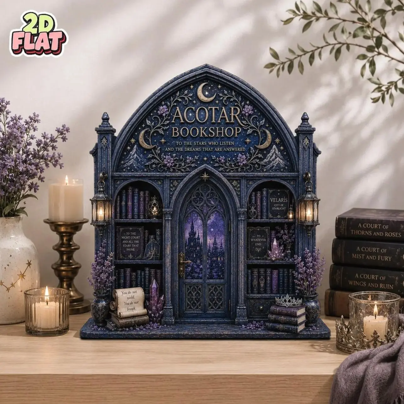 ACOTAR Bookshop Wooden Block Decor, Velaris Fantasy Bookshelf Shelf Sitter, Book Lover Gift, Night Court Inspired Decor
