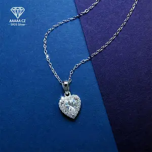 1.6g 925 Silver 5A CZ Heart Pendant Necklace - Sparkling Blue Diamond-Like Stone, Elegant Chain With Luxury Crystals, Perfect For Birthdays, Holidays, And Special Occasions, Versatile Jewelry | Elegant Chain Necklace | Durable Jewelry