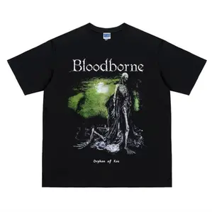 Bloodborne The Curse Vintage Oversized Cotton Tee Mens Black Crewneck Streetwear Gaming Apparel Casual Loose Fit Anime Inspired Top