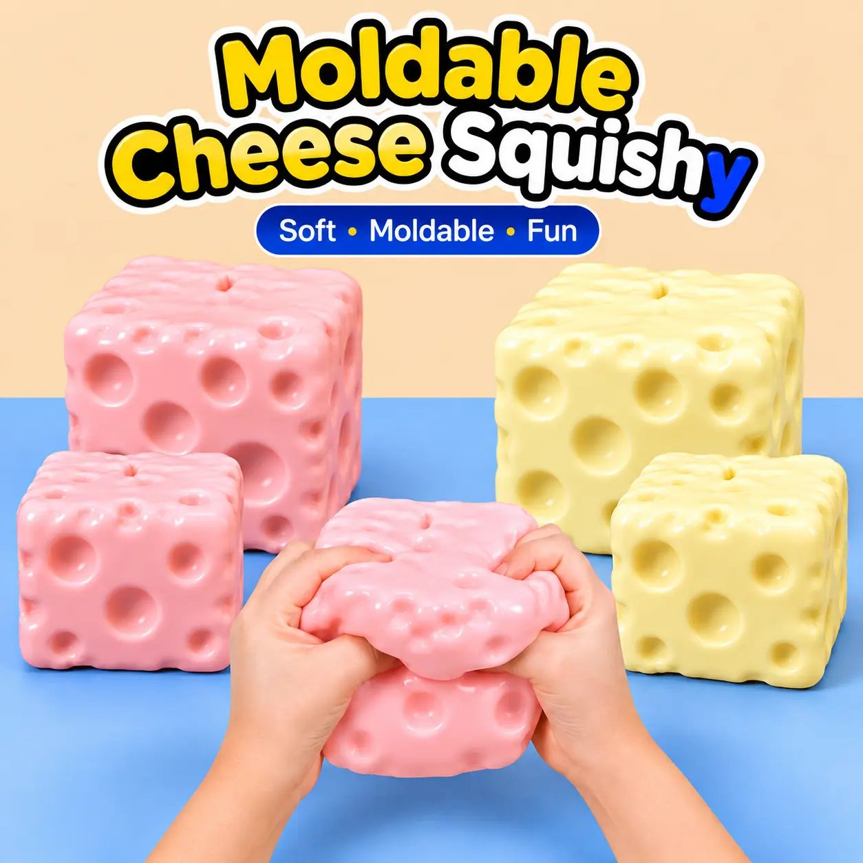 Moldable Cheese Block Squishy Toy, Vaselin Filling,Non-Rebound Sensory Squeeze Toy, Soft Squeeze Fidget Toy for ASMR, Desk Relaxation and Sensory Play, 1PC