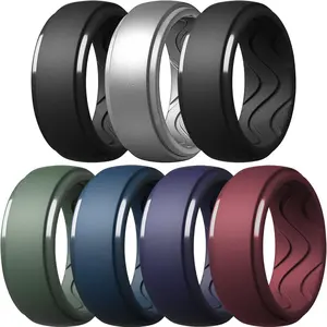 Men's Silicone Rings 10mm Wide 2.5mm Thick, Rubber Wedding Bands with Inner Arc Ergonomic Breathable Design, 1/4/5/7 Variety Multipack