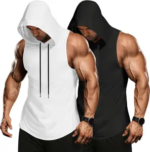 Men's Athletic Drop Cut Sleeveless TopWorkout Hooded Tank Tops Sports Training Gym Hoodies Bodybuilding Cut Off Muscle Shirts