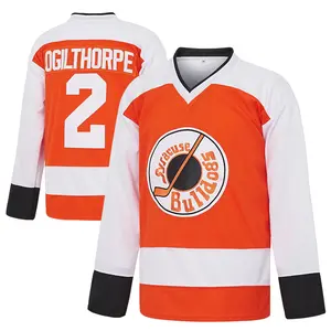 Men's #2 Ogilthorpe Ice Hockey Jersey Embroidery Syracuse Bulldogs Slap Shot Movie hockey jersey loose V-neck polyester orange sports top Fan related clothing