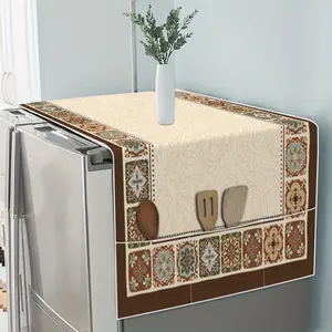 Floral Geometric Digital Print Refrigerator Cover with Storage, Universal Fit for All Seasons, Kitchen & Home Decor