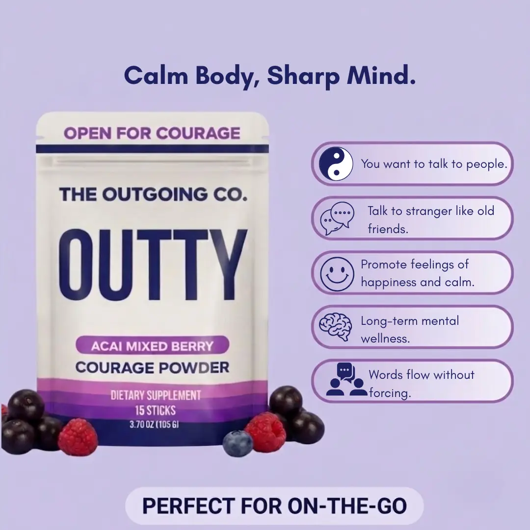 The Outgoing Co. Outty Courage Powder 15 Pack Social Nootropic for Enhanced Confidence & Interactions Acai Mixed Berry Flavor Nootropics & Adaptogens Social Battery Boost