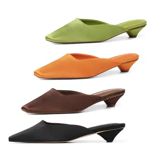 CYNLLIO Mules Heels For Women Low Heel Sandals Square Closed Toe Kitten Heels Dressy Shoes for Wedding Dress Party Casual Summer Fall Winter Shoes