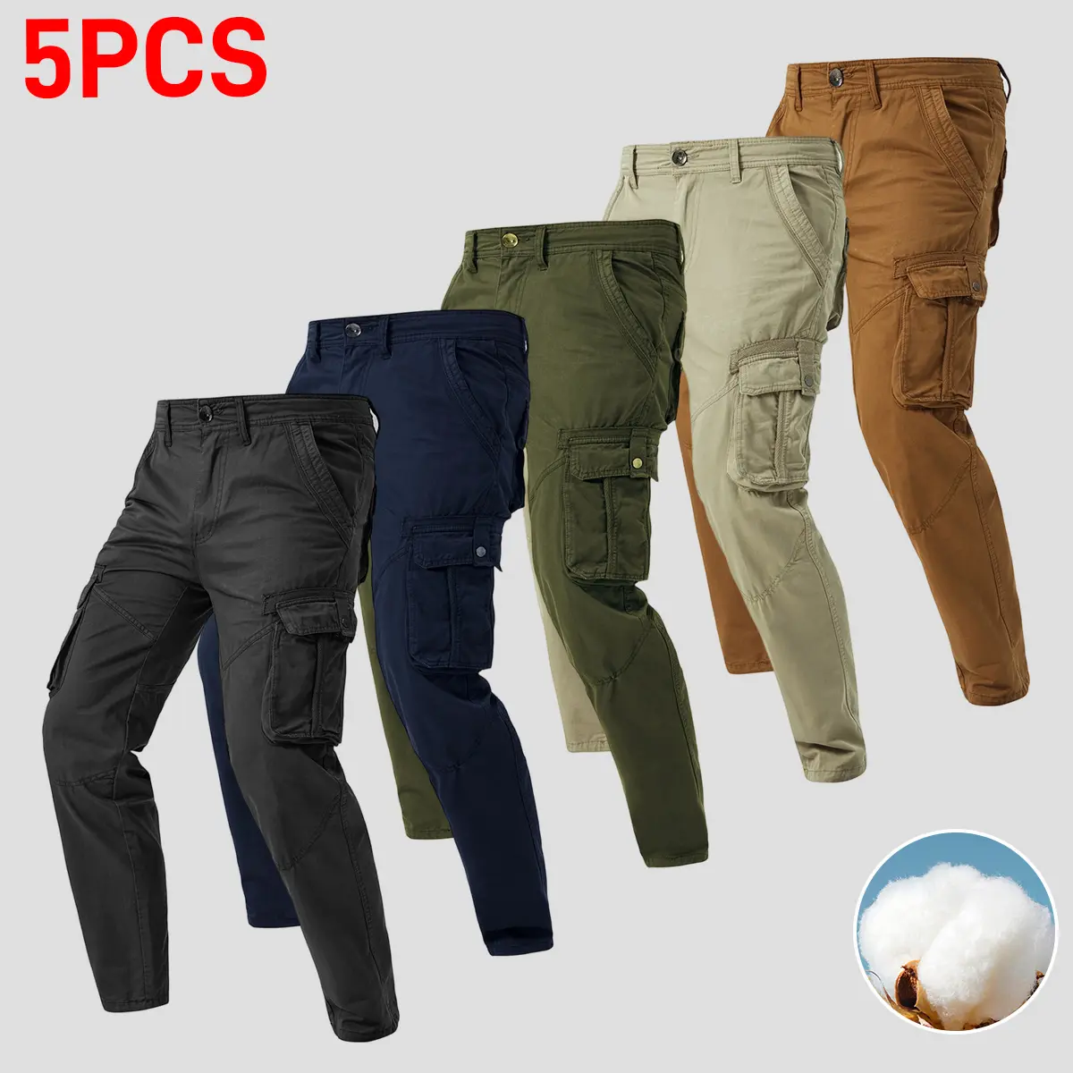Men's  Work Pants 5pcs, Men's Trousers, Men's Cargo Pants - Durable for Outdoor, Construction, Hiking, Gym Work Pants - All-Season Casual and Formal Wear - Suitable for Adults and Teens - Machine Washable