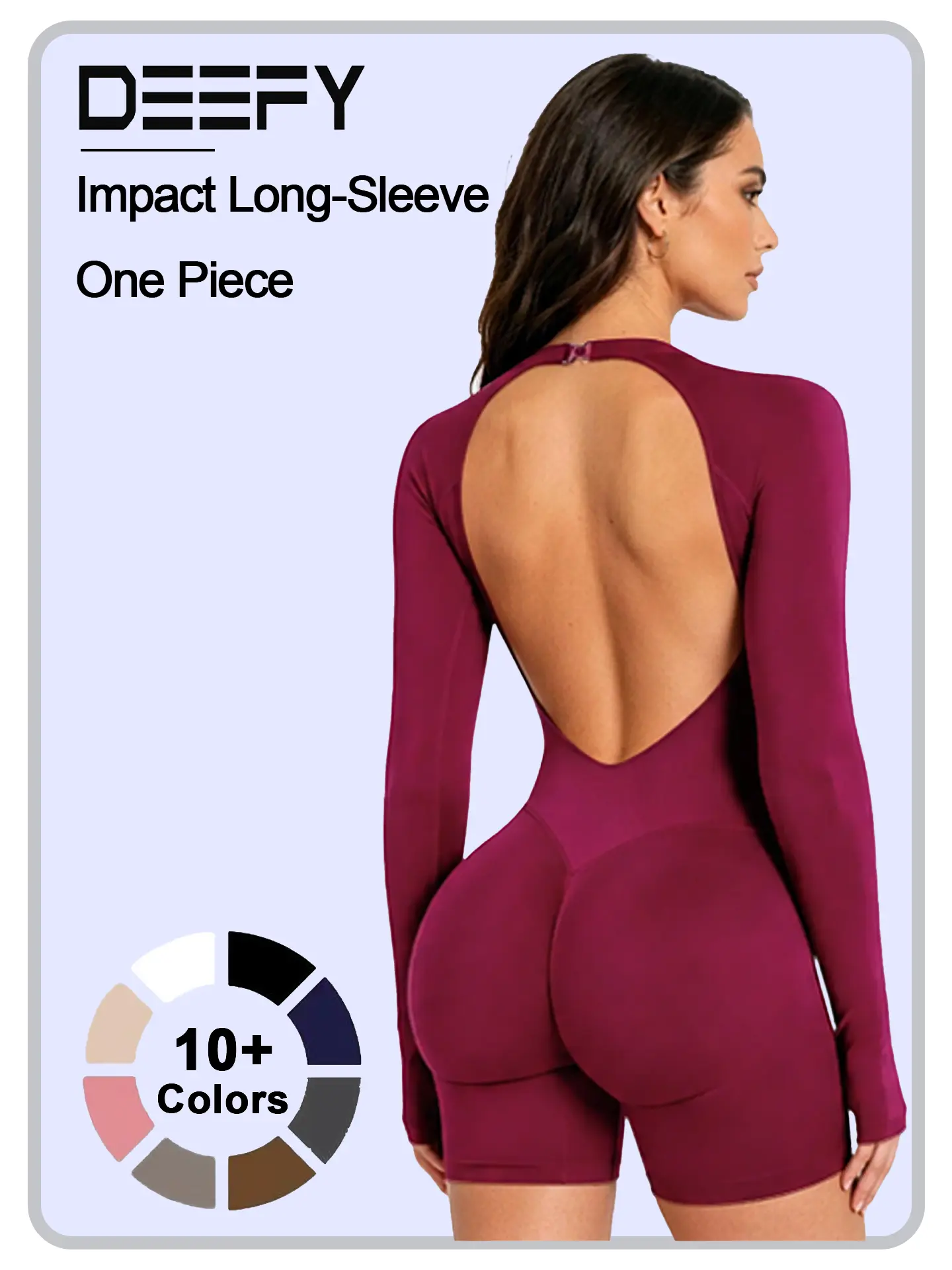 [SIZE UP 1] DEEFY Impact Long Sleeve One Piece  Unitard Womens Compression Workout Jumpsuit Gym Yoga Bralette Soft Sculpting Activewear