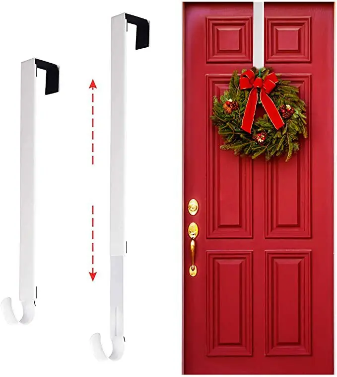 1‑Pack Christmas Wreath Hook, Adjustable Over‑the‑Door Hanger, Retractable Door Hook for Xmas Holiday Wreath Decorations