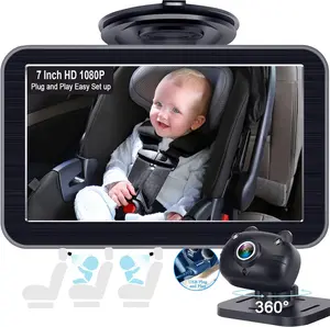 DoHonest Baby Car Camera 7-Inch: USB Plug and Play Easy Setup 360 Degree Rotating Backseat Camera Two Kids HD 1080P Rear Facing Car Seat Cameras Clear Night Vision -V9 Black