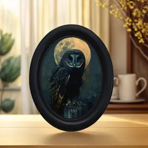 Dark Gothic Owl Wood Wall Art, Oval Frame, Unique Mystical Bedroom Decor, Perfect for Halloween, Christmas, Thanksgiving, Home Office