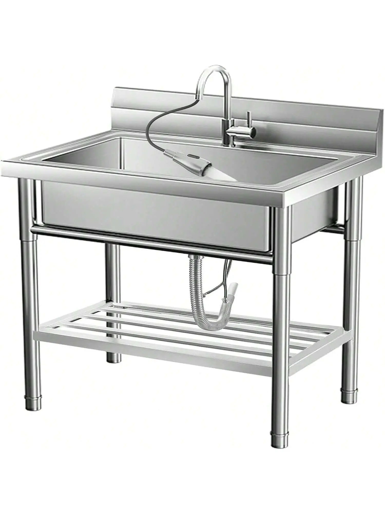 Gaomon 20"x20"x34" Commercial-Grade Rust-Resistant Free-Standing Stainless Steel Single Bowl Utility Sink Unit, Indoor Furniture Hub with 3/4" NPT Fittings, Cold-Hot Water Pipes, Pull-Down Faucet, Bonus Storage for Restaurants & Indoor Food Prep