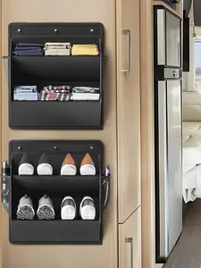 Camper Shoe Rack with Velcro Door, Large Deep Pockets, Foldable Shoe Storage, Ideal for Camping, Narrow Space Storage Solution, RV Organizer Accessory