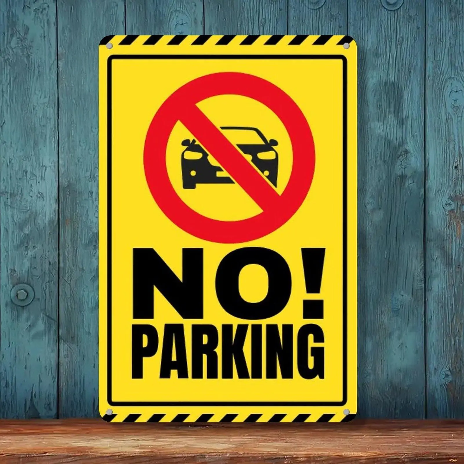No Parking Yellow Caution Stripe Prohibition Sign Vintage Tin Sign 8x12in Driveway Parking Lot Wall Decor Metal Tin Sign