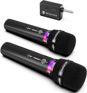 Wireless Microphones, Rechargeable Wireless Dual Microphones with One-to-One Chip Connection and LED Lights, 40H Duration, 200FT Range Receiving, Less Latency Karaoke Microphone for Singing summerwins