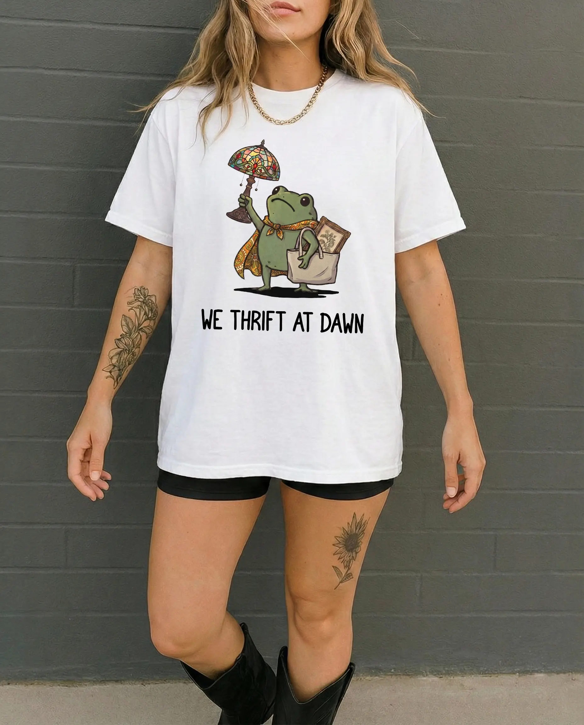 We Thrift At Dawn Shirt, Funny Frog Meme Thrifting Tee, Thrift Lover TShirt, Vintage Collector Gift, Gildan 5000 Basic Casual Top