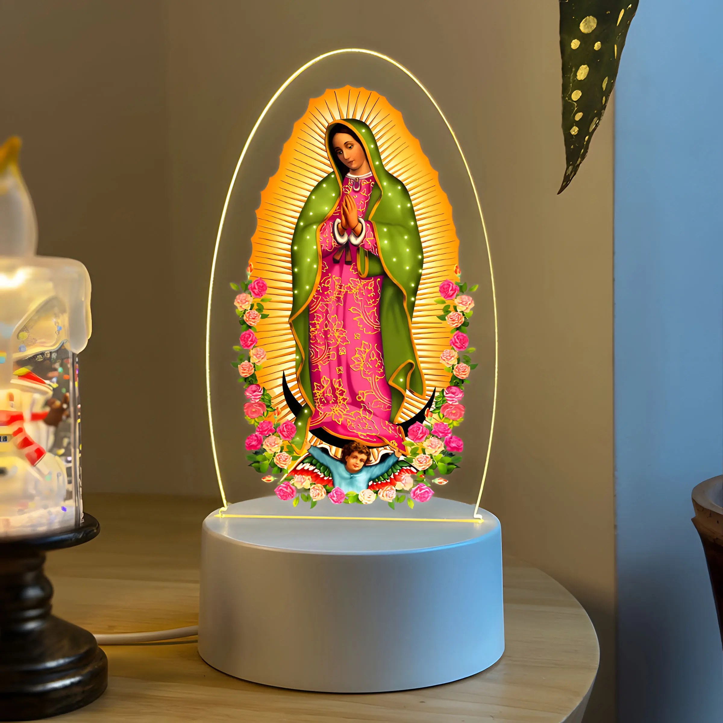 Acrylic LED Decorative Night Light with Holy Grace Symbol, USB Powered Warm, Religious Home Altar Decor, Nightlight For Bedroom, Bedroom Kitchen Living Room Prayer Room Gift, Religious Decoration