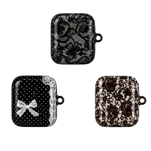 Black Lace AirPods Case, Vintage Floral AirPods Cover, Elegant Bow AirPods Pro Case, Gothic Aesthetic AirPods Case, Coquette Lace Earbuds Case Gift