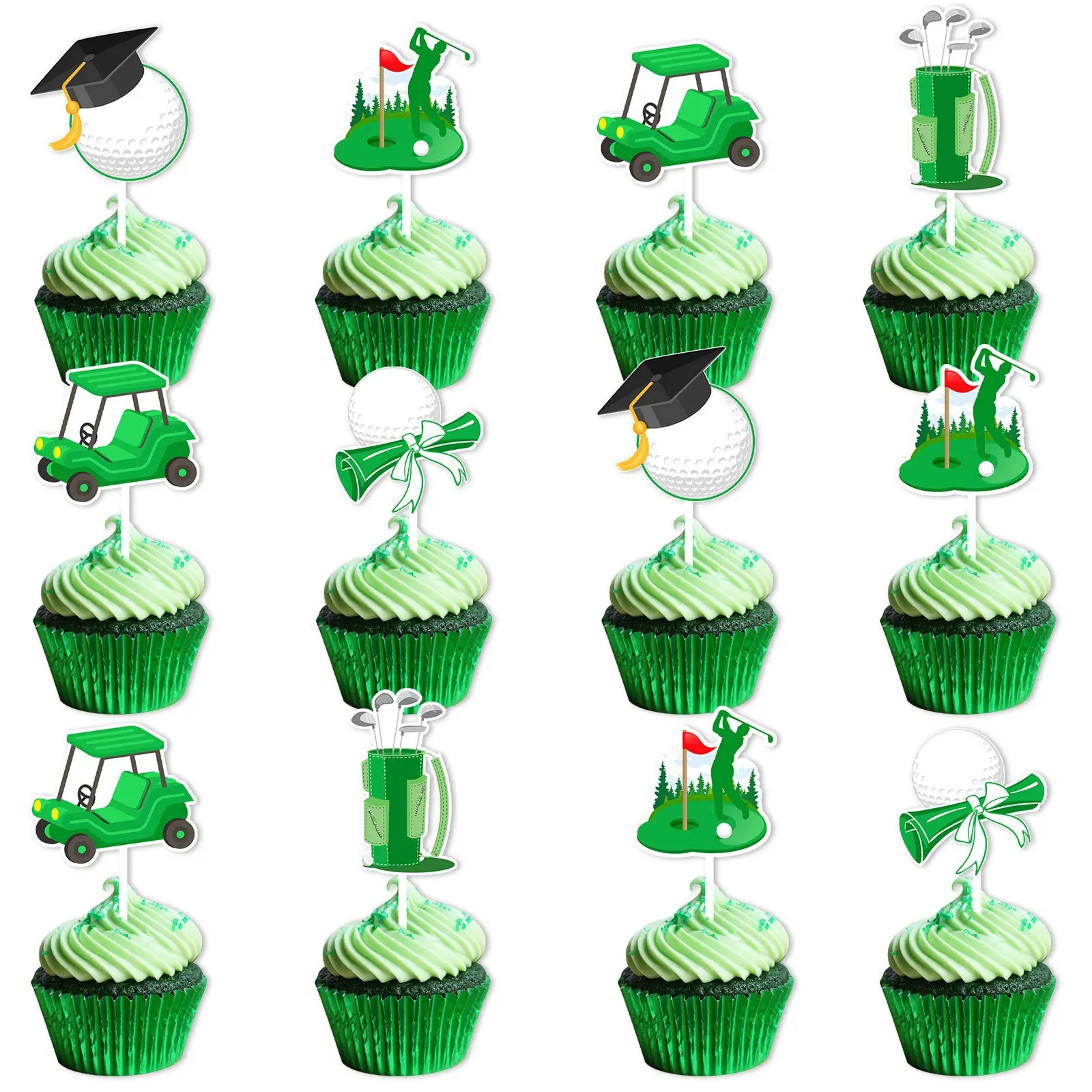 30Pcs Acrylic Golf Cupcake Toppers Set, Golf Theme Cake Decorating Supplies for Graduation Party Festive Cake Decor, Cupcake Tops