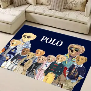 Polo Bear Theme Vintage Printed Rug, Non-Slip Carpet, Ideal for Entrance Hallway Living Room Decor, Luxurious Cool Style Home Mat