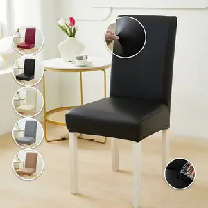 Premium Elastic Chair Covers, Faux Leather, Waterproof, Stain Resistant, Dining Chair Protector, Home Dining Room Use, 1/2/4/6pcs, Multiple Colors Available