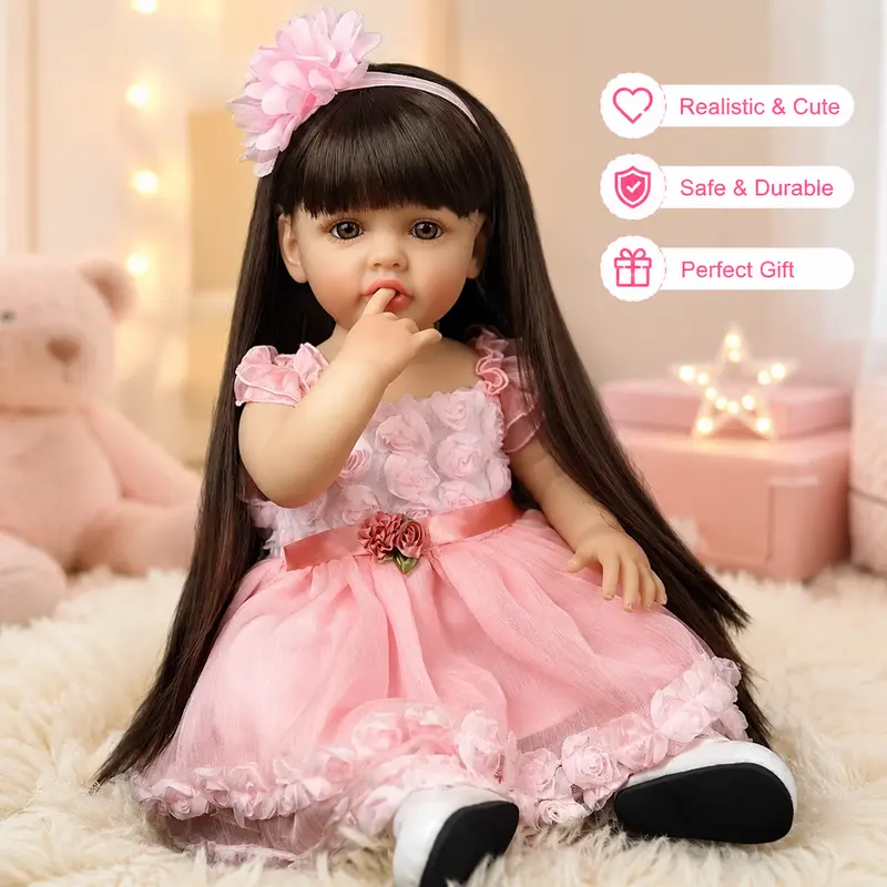 55cm Full Body Soft Material Doll Reborn Baby 22inch Princess Newborn Lifelike Bebe Girl Toddler Art Toy Christmas Gift for Kids