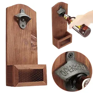 1 Pc Beer and Beverage Bottle Opener, Cast Iron Bottle Opener, Retro Wooden Bottle Opener, Wall Mounted Bottle Opener, Home Bar Accessories, Classic, Suitable for Various Places Such As Kitchens, Bars, Courtyards, Etc