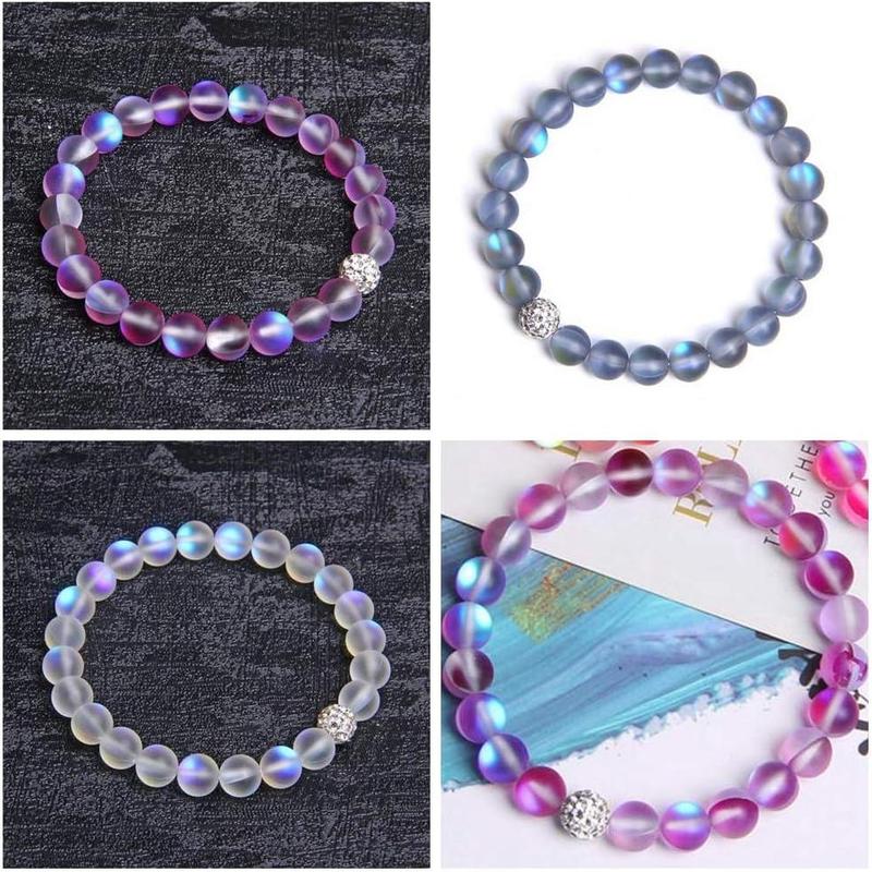 Matte Aurora Crystal Beads 100pcs 8mm Flash Glitter Shining Mermaid Round Loose Aura Bead Frosted Moonstone for Jewelry Making (Multicolor, 8mm)