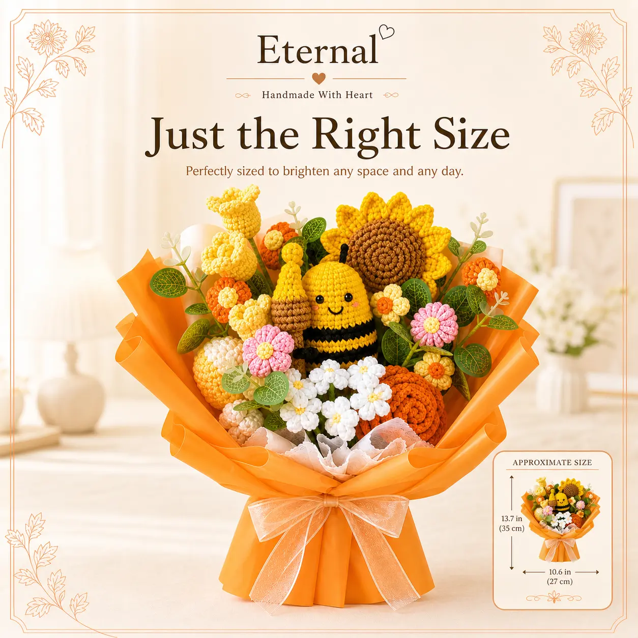 Handmade Crochet Bee & Sunflower Bouquet - Knitted Everlasting Floral Arrangement, Home Decor Gift for Her, Ideal for Birthdays, Anniversaries