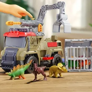 Large Dinosaur Transport Truck Toys for 3 4 5 6 7 8 Year Old Boys, Truck with Loading Crane,Lights and Sounds Vehicles Toy for Kids Childs Toddlers Christmas Birthday Gift
