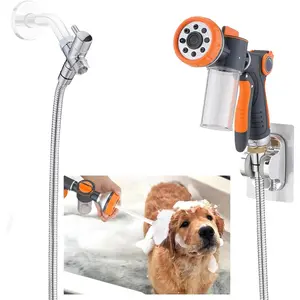 High Pressure Sprayer with 8.2 ft Length, 8-Setting Jet Shower Head Attachment, Adhesive Handheld Holder Combo for Bathtub Pet Washing, Indoor Bathroom Gadget