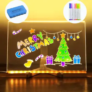 Creative Rewritable Acrylic LED Dry Erase Message Board, Light Up Glow Memo Note Board with 7 Pens & Free Eraser, Easy to Clean 11.8*7.9in