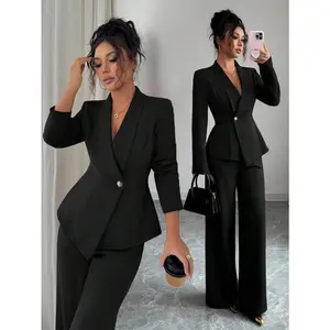 Women's Suit Set, Suit Fabric, Lapel Collar, Long Sleeve, Waist Cinched A-Line Asymmetric Hem, Metal Button Decor, Sophisticated & Elegant For Office, Commute, Street Style, French Romantic, Casual, Middle Eastern Vintage, Afternoon Tea, Party