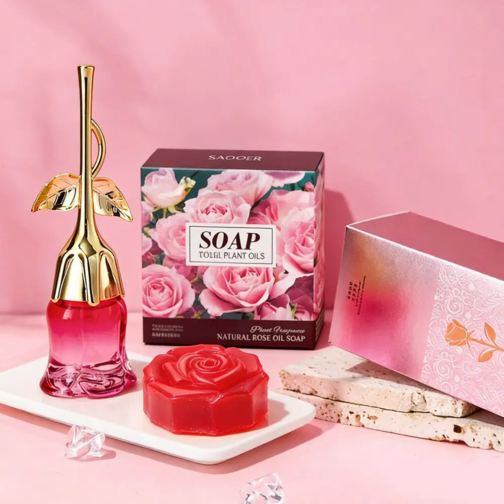 Rose Perfume Set with Moisturizing Rose Soap, Long-Lasting Scent, Elegant Scent, Floral Scents, Romantic Gift for Women, Valentine's Day Present, Floral Fragrance