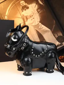 Unique Design Small Horse Bag for Women, Personalized Studs Fringe Animal Purse, Vintage Punk Style Handbag Shoulder Bag