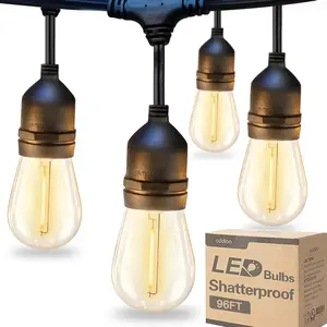 96FT(48FT*2) LED Outdoor String Lights with Edison Shatterproof Bulbs Commercial Grade Patio Cafe Light, ETL Listed Weatherproof Strand 30 Hanging Sockets for Bistro Backyard