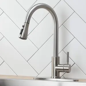Kitchen Faucet, Brushed Nickel Kitchen Sink Faucet with Pull Down Sprayer, High Arc Single Handle Stainless Steel Pull Out Faucet for Kitchen Sink