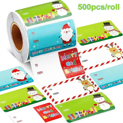 Cartoon Pattern Stickers, 500pcs/roll Gift Name Tag Sticker, Holiday Gift Decor Label Sticker, Home Decor Collection, School Supplies, Valentine's Day Gift, Sticky Labels, Decorative Labels
