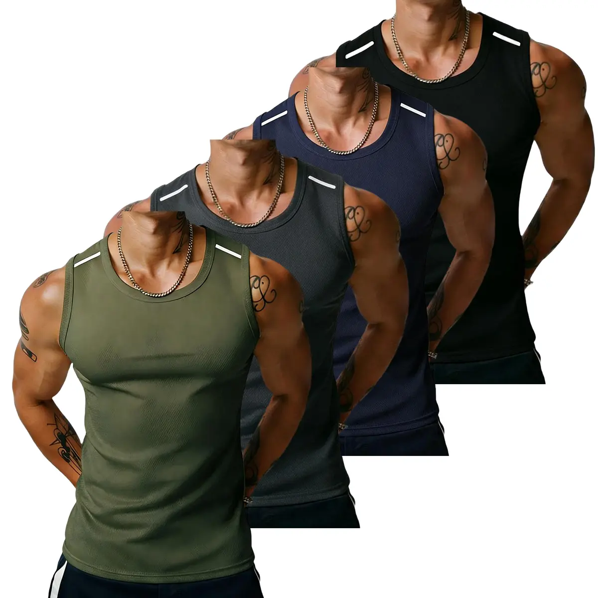 Military Green + Dark Gray + Blue + Black