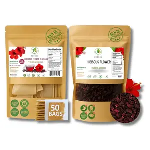 Jamaica (Hibiscus) Tea Combo – 50 Tea Bags (2 g Each) + 4 oz Loose Dried Hibiscus Flowers – 100% Natural | Vegan | Non-GMO | Sugar-Free | Caffeine-Free – Tart & Refreshing Hot or Iced Herbal Tea – by BexpertsUSA
