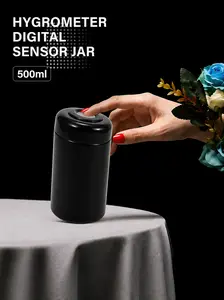 Digital Hygrometer-Thermometer Sensor Mason Jar with UV Protection Durable Dark Glass Airtight Lid Stormproof Design Black Kitchen Preserving Container for Tea Herbs Spices Utensils 500ml
